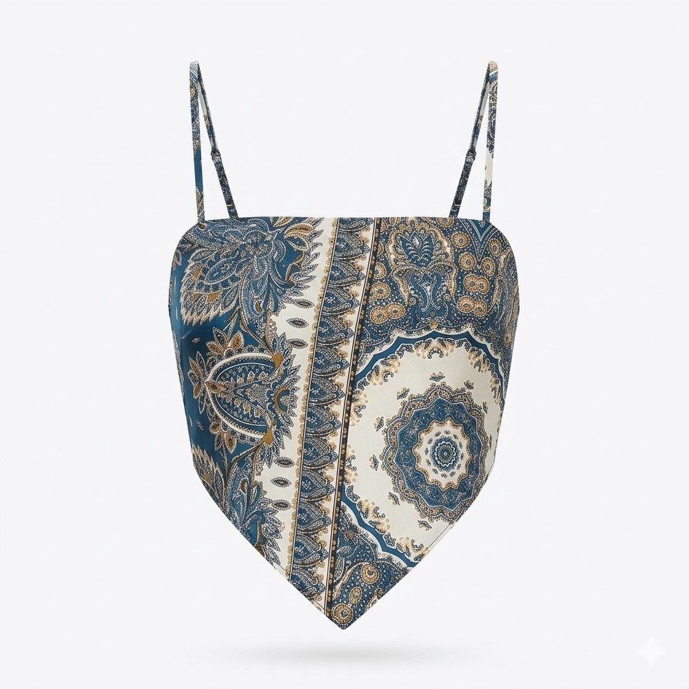 SHEIN Paisley Print Handkerchief Hem Scarf Top Boho Festival Camisole Large